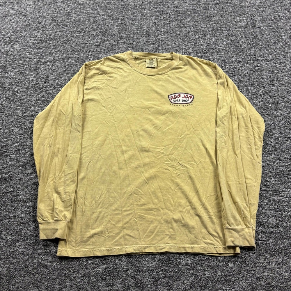 Y2K 2000s Ron Jon Surf Shop Coastal Long Sleeve Graphic Yellow T-Shirt Size Med